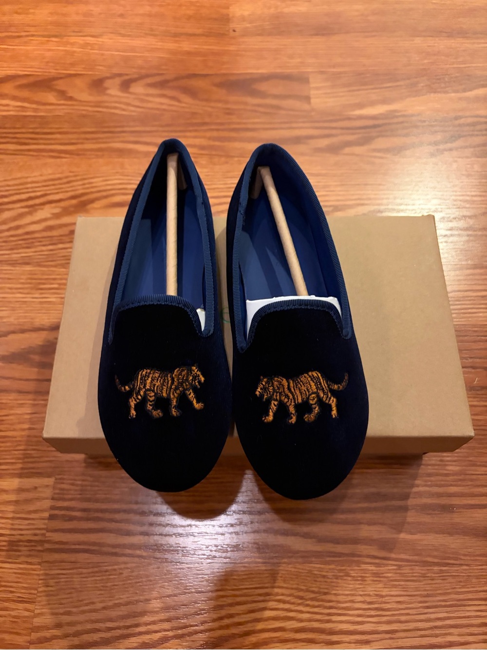 Crewcuts Navy Velvet Tiger Slip-On Loafers